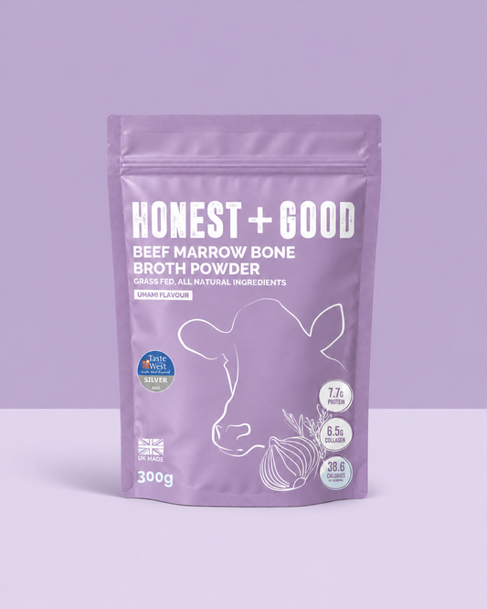 Honest + Good Beef Marrow Bone Broth Powder pouch with Taste of the West Silver award, 300g