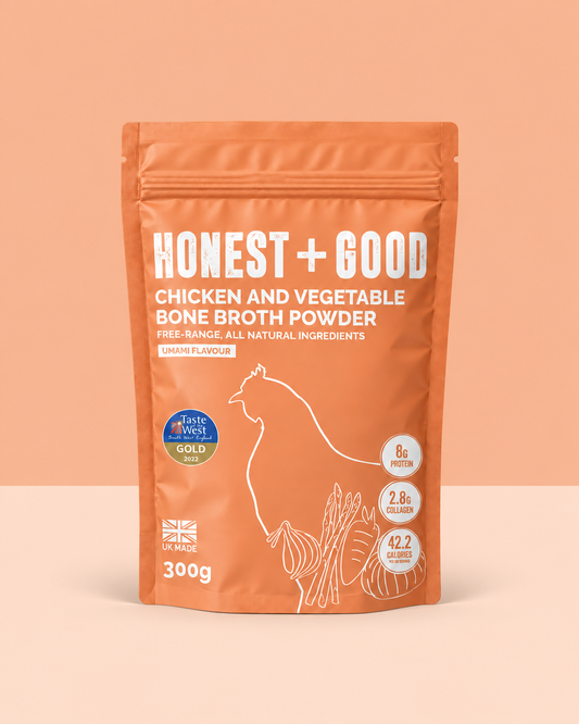 Honest + Good Chicken + Vegetable Bone Broth Powder pouch with Taste of the West Gold award, 300g