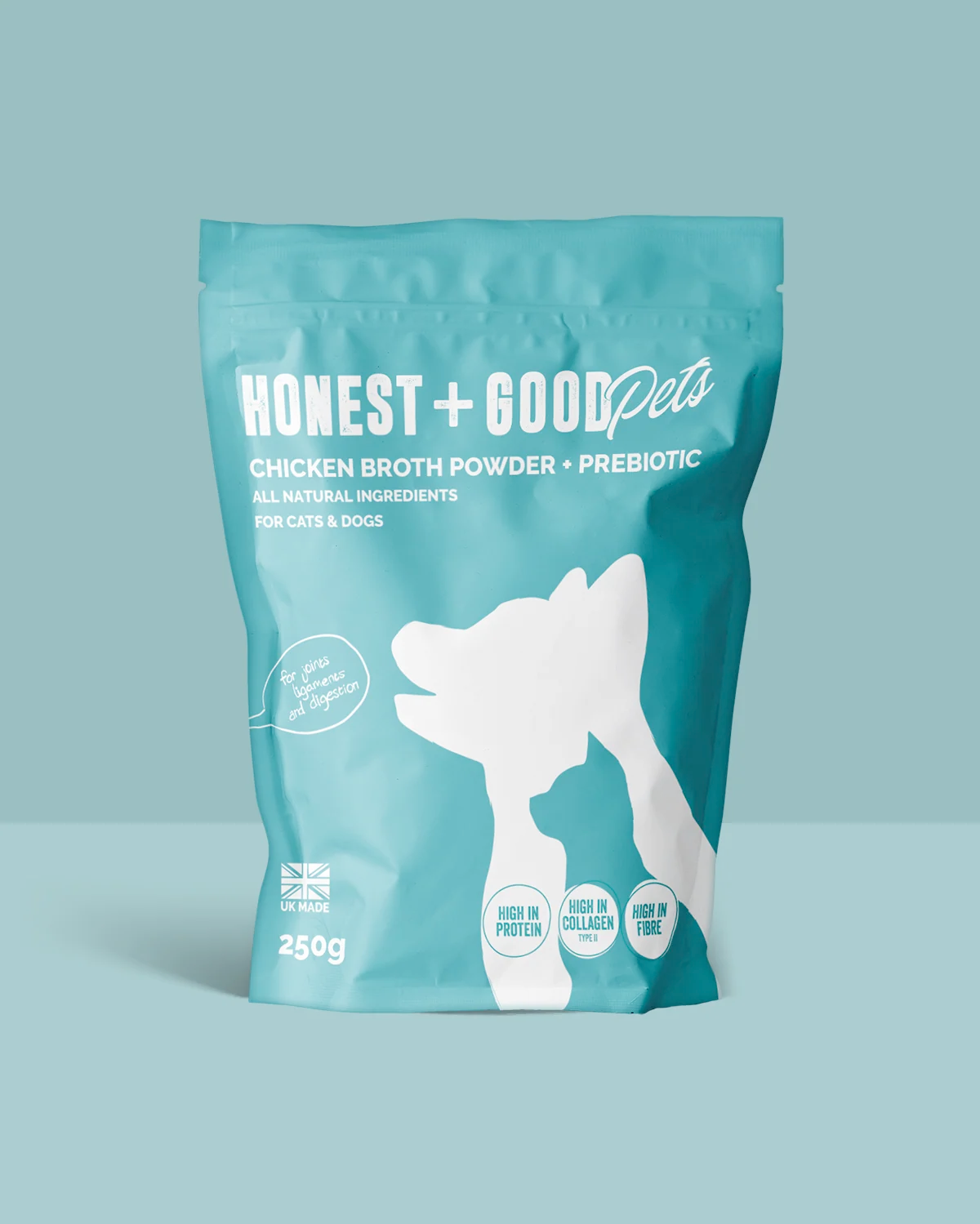 Honest + Good Pets Chicken Broth + Prebiotic pouch for dogs and cats, 250g
