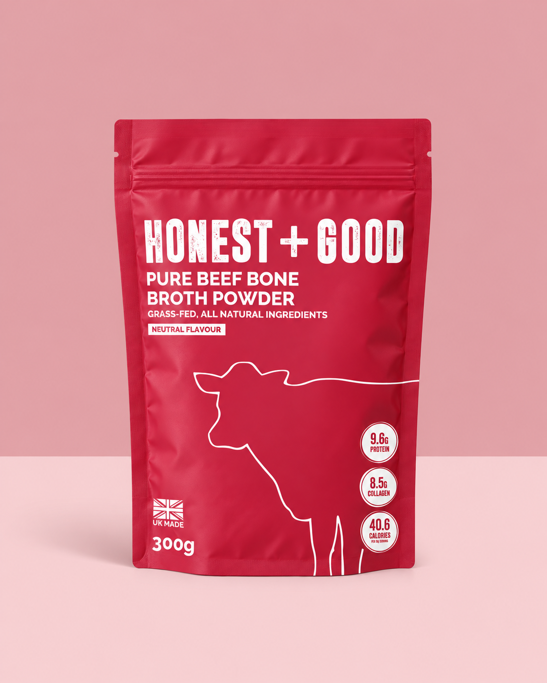 Honest + Good Pure Beef Bone Broth Powder pouch, 300g