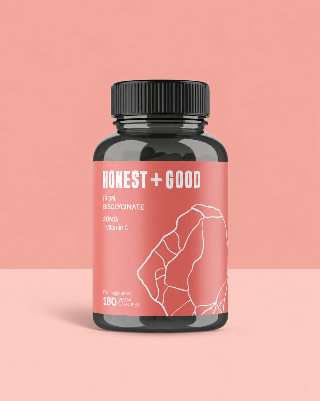Honest + Good Iron Bisglycinate + Vitamin C pot, 180 vegan capsules