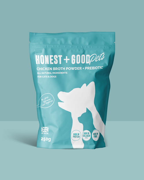 Honest + Good Pets Chicken Broth + Prebiotic pouch for dogs and cats, 250g